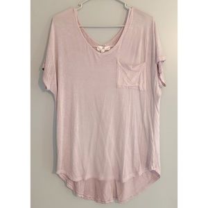 pink off the shoulder short sleeve shirt